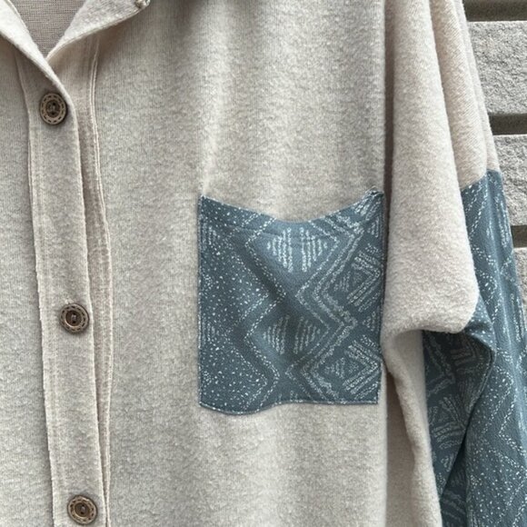 Lovely Melody Button Down Mixed Materials Long Shirt Sz L - Picture 4 of 11